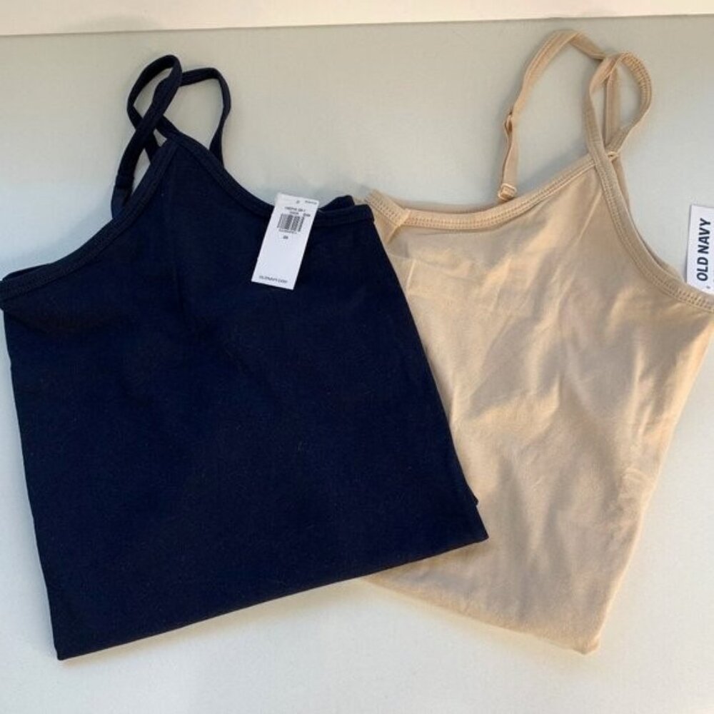 Old Navy 2PC First Layer Fitted Cami Tank Top Navy Blue & Tan Frappe Size 2X NEW
